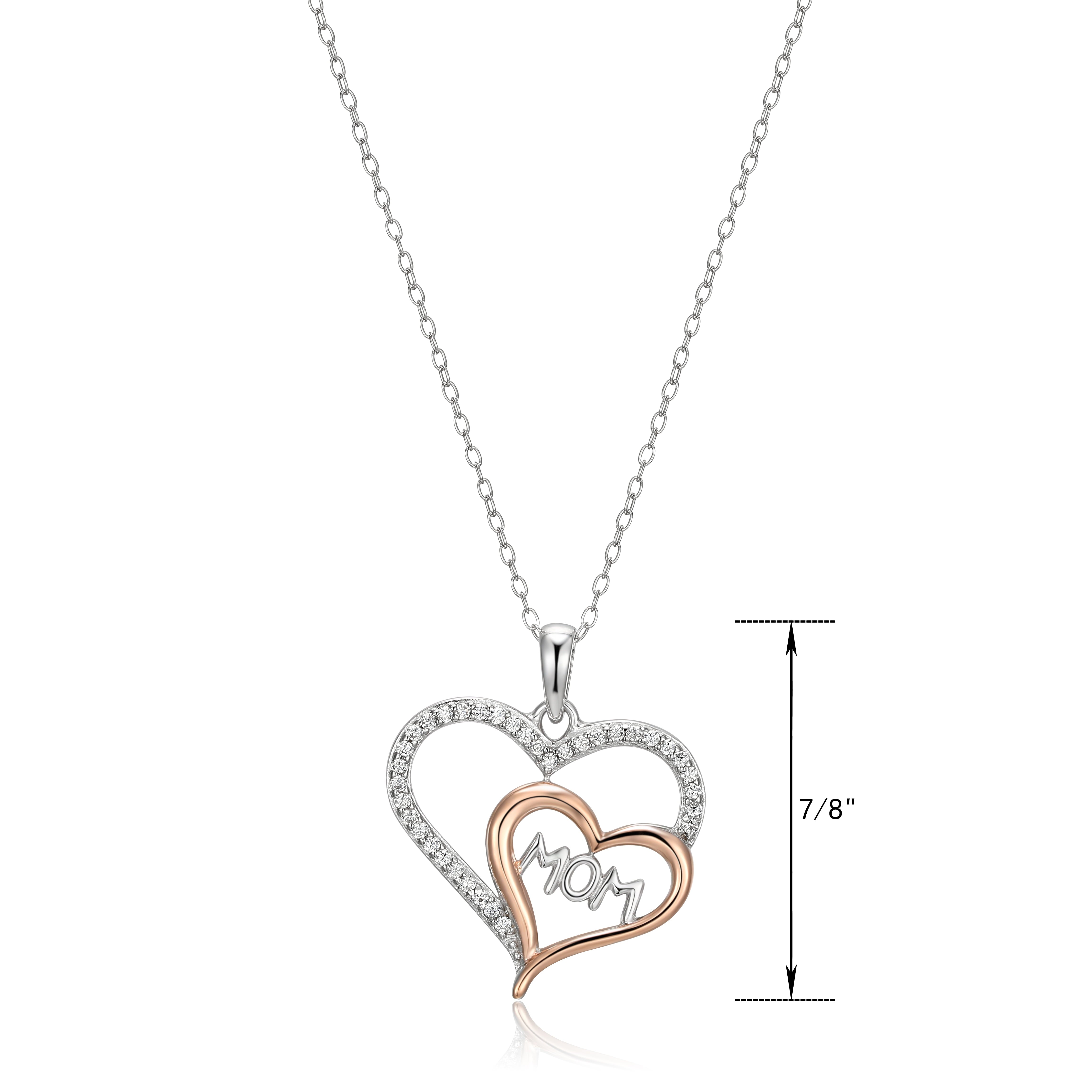 Mom Heart Cubic Zirconia 18" Pendant in Two-Tone Sterling Silver, Adult Female